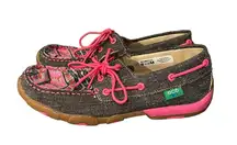 Twisted X Neon Pink Aztec Print Women’s 8.5M Boat Driving Mocs Loafers Shoes