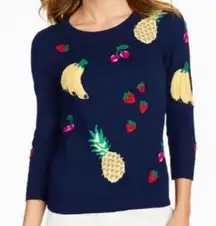 Embroidered Fruit Sweater Knit Beaded Bananas Pineapples Strawberry XS