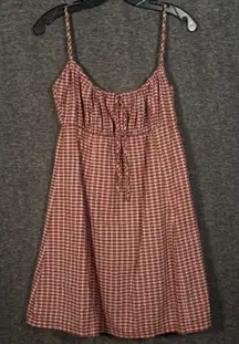 UNIF Plaid Cotton Mini Dress Burgundy Beige Check Spaghetti Strap Medium