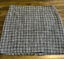 Boston Proper Tweed  Zippered Mini Skirt Glitter Andrea Behar Black White Gold