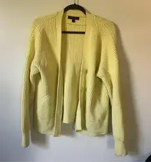 Yellow Chunky Knit Button Front Classic Cardigan Sweater Medium