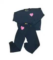 Aviator Nation Charcoal Grey Glitter Heart Set Crewneck Sweatshirt and Sweatpants 