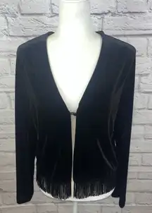 My Michelle Black Velvet Long Sleeve Fringe Evening Dressy Goth Cardigan Large
