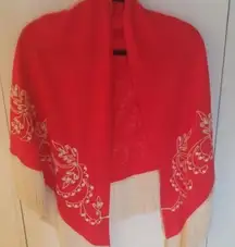 Saks Fifth Avenue Red fringed shawl wrap​
