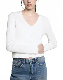 Mango Cotton Blend Button Knit Cardigan NWT Off White Teens Medium