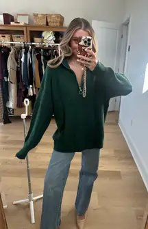 Amazon green knit quarter zip sweater 