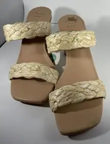 A New Day‎ Womens Basil Sandal Heel Tan Braided Slip On High Open Toe 8.5 NWT