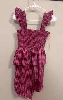 Vestibule Pink And Navy Gingham Checkered Dress