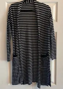 Elliot Lauren black white striped open duster sweater‎ size XS knit cozy