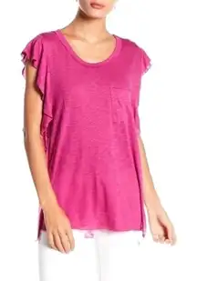 Free People Shirt Women Small Pink‎ Raspberry Ruffled So Easy Tee Top Boho NWT