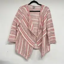 Chicos Pink & Orange Tweed Open Front Blazer Jacket L