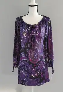 Alyn Paige Purple Tie Sleeve Paisley Boho Style Dress M