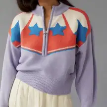 Western Urban Outfitters BDG Jesse Half-Zip Sweater Xs  Lavender Stars