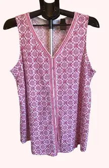 J Jill Pink Embroidered Button Sleeveless Tunic Tank top Size Large