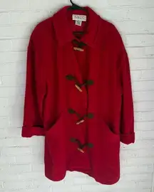 Talbots Vintage Red Wool Coat Toggle Closure Collared Winter Holiday Christmas
