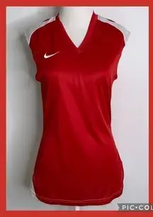 Nike Dri-Fit  Red & White V-Neck Mesh Sides Athletic Top S