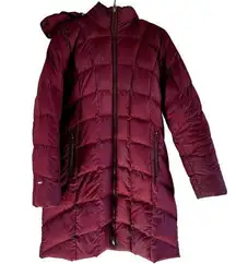 Eddie Bauer Classic Down Parka 1.0 Puffer Down Jacket EB650 Mid Length Hood Red