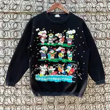 Vintage 80s Puff Print Ugly Christmas Sweatshirt Cartoon Snowmen