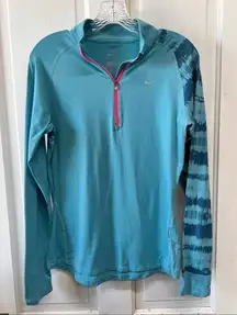 Nike‎ Dri Fit 1/4 zip pullover long sleeve women's medium turquoise and pink