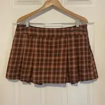 Y2K Vintage Brown Pink Plaid Mini Skirt Old Navy Low Rise Pleated Preppy 2000s