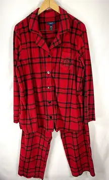 Chaps Womens Red Black Plaid Flannel Pajama Set Top Pants Size XXL Cozy Holiday