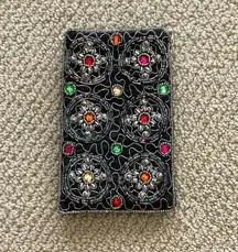 Beaded Bejeweled Embellished Black Clutch Pouch Multicolor Accents Indian EUC