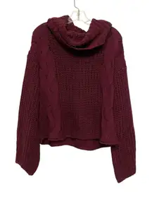 525 America Cowl Neck Chunky Mix‎ Cable Knit Sweater Size XS Wine Cotton Revolve