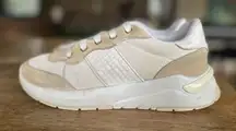 Boss Womens Sneakers Size 38 US 7.5 White Beige Suede Leather Mesh Casual Shoes