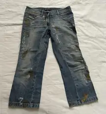 90s D&G Distressed paint smudge rip repair baggy capri denim jeans euro 38