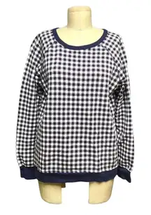 Draper James Natalie Sweatshirt in Navy Blue Gingham Size‎ Medium