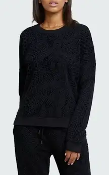 Revolve Rails Marlo Black Fleck Leopard Pullover Cotton Side Zip LS Sweatshirt S