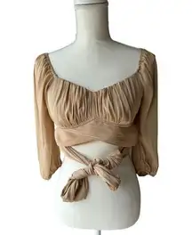 O VIANCA Beige Ruched Wrap Cropped Top Size Small