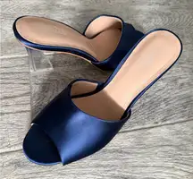Women's Satin Navy Slip-on Pumps