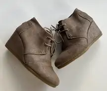 Toms‎ Metallic Desert Wedge Bootie Boot Bronze Lace Up Round Cap Womens S…