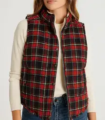 Skies Are Blue Plaid Fleece-Lined Puffer Vest Red Navy – Size Small – EUC