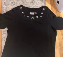 Quacker Factory Black Short Sleeve Top with Eyelet Accents
