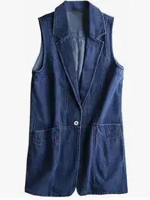 Women's Single Button Mid-length Denim Waistcoat Vest Size XL