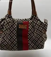 Kate Spade Brown/Cream/Scarlet Canvas, Leather Hobo Bag‎