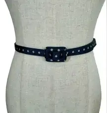 Christian Dior Navy Polka Dot Skinny Fabric & Leather Belt T36