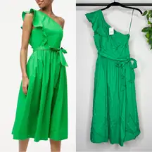 🆕 J. Crew Factory Petite One Shoulder Belted Midi Dress w/ Pockets size 2P NWT