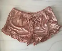 POL Crushed Velvet Ruffle Tie Waistband Shortie Shorts- Pink- Size Small- NWOT