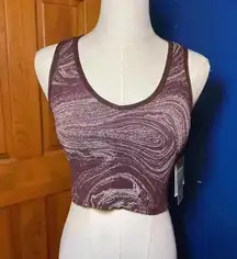Athleta Aurora Cropped Rib Tank V Neck Maroon Swirl. Size Small