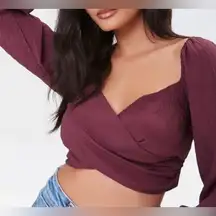Forever 21 Women’s Wrap Around Surplice Deep Burgundy Crop Top Size‎ S
