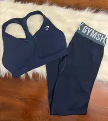 Gymshark Set XS Navy Sports Bra & Leggings 24” Length Matching Set