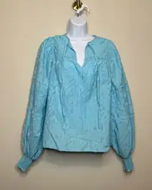 Ramy Brook Kyle Textured Top Puffed Long Sleeve Blouse Blue Women's XS