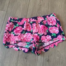 Mud Pie Size 4-6 Small Rose Pink Blue Scalloped Shorts Elastic Waist Cotton