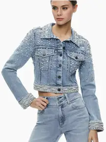 Alice and Olivia Nelson Embellished Denim Jacket Small