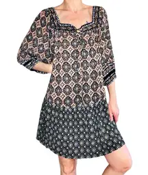 NWT  Women’s Mini Geometric Printed Boho Hippie Puff Sleeve Dress