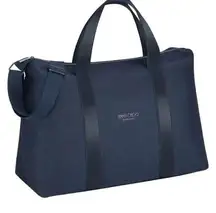 Jimmy Choo  Navy Blue Canvas and Leather Trim Weekend Travel Bag