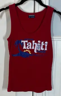 Vintage Y2k Aeropostale Womens Cotton Ribbed Fitted Tank Top Red‎ Tahiti 90s